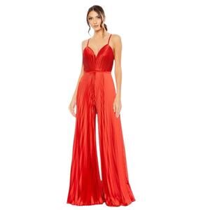 Ieena for Mac Duggal NEW Red Pleated Plunge Neck Wide Leg Jumpsuit Size 10 26319